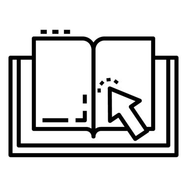 Kitap üzerinde ok, satır tasarımında online eğitim simgesi.