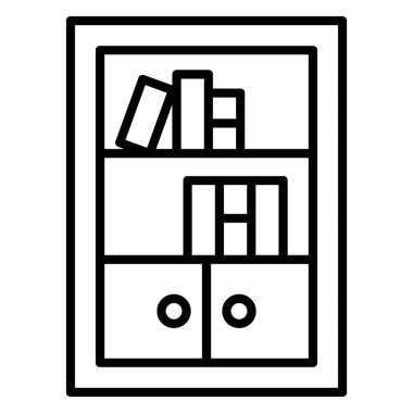 Rafların içindeki kitaplar, kitaplık simgesi, çizgi tasarımı.