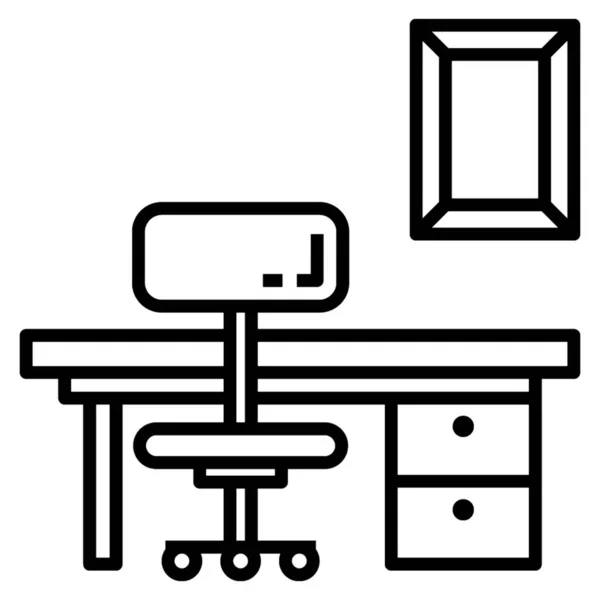 Werkbureau Icon Lijn Ontwerp — Stockvector