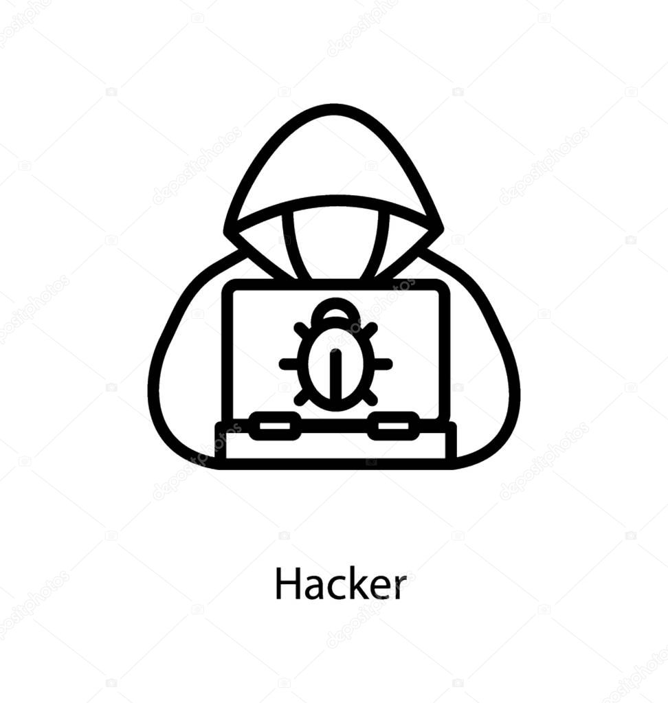 Line design of hacker icon.