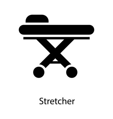 Tıbbi ekipman sedye simgesi glyph vektör 