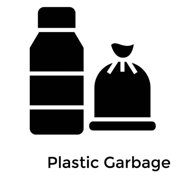 Ícone Lixo Plástico Vetor Sólido — Vetor de Stock