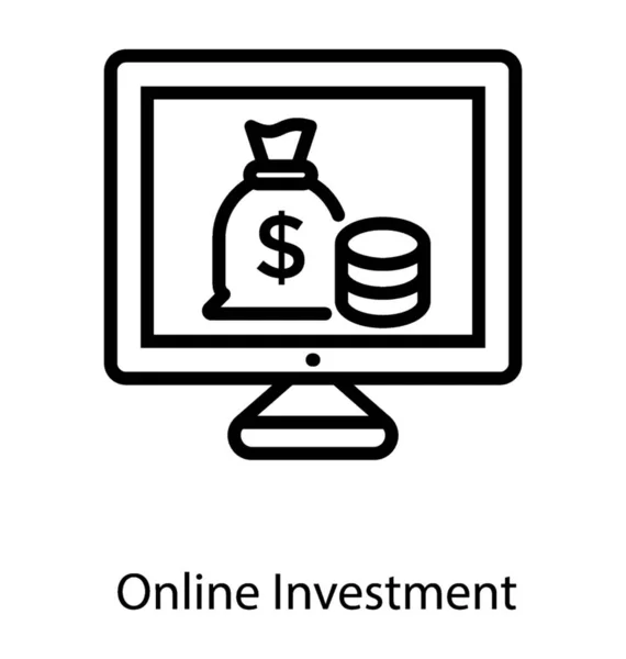 Icona Investimento Online Nel Design Della Linea — Vettoriale Stock