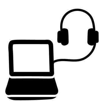 Dizüstü bilgisayarlı kulaklık, çevrimiçi öğrenme simgesi.