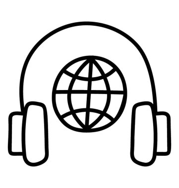 Kulaklık içindeki küre, küresel iletişim simgesi.