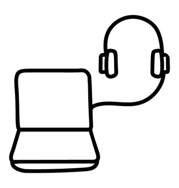 Dizüstü bilgisayarlı kulaklık, çevrimiçi öğrenme simgesi.