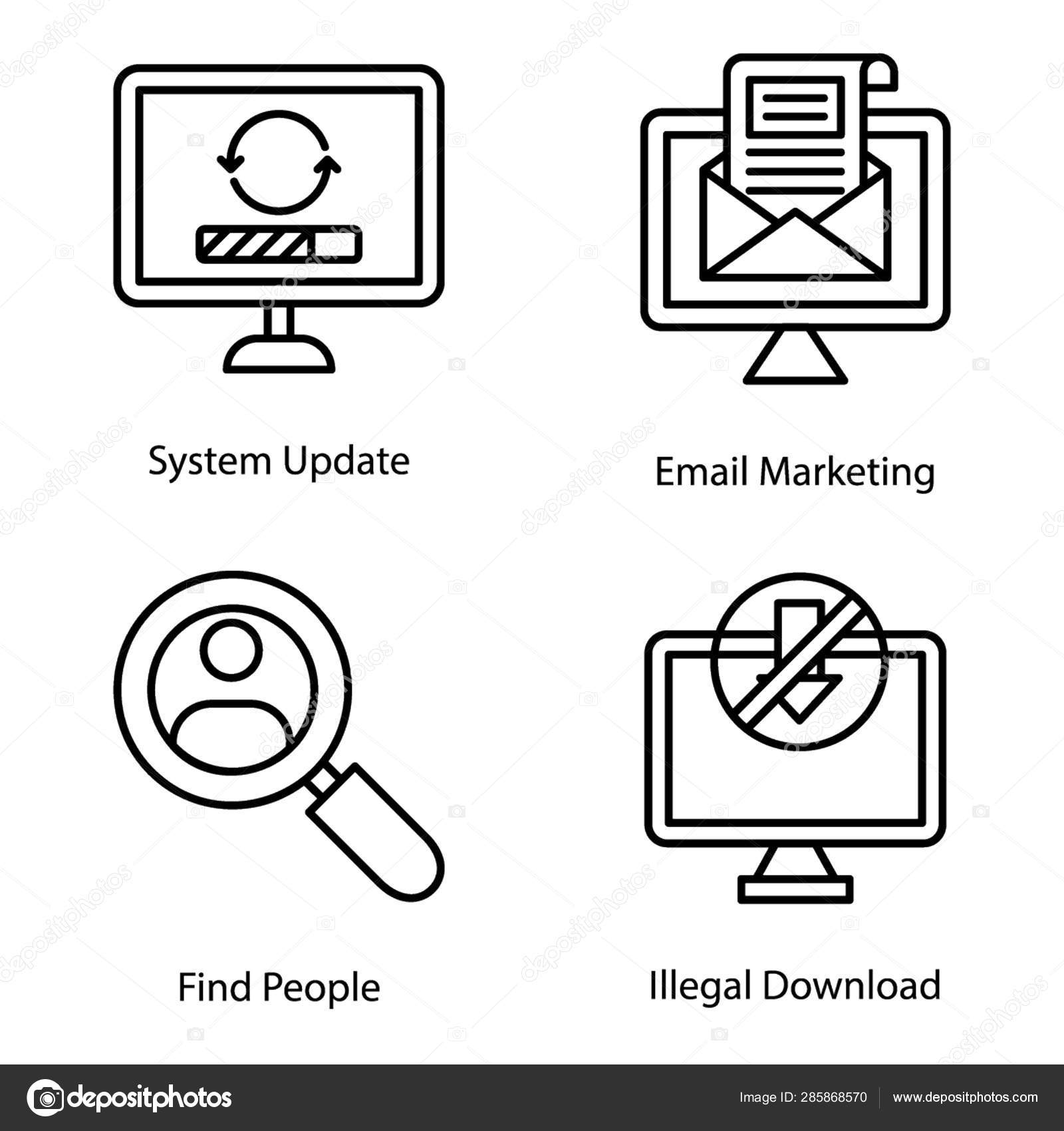 Online Tools Line Icons Pack Having Email Marketing Multimedia Visuals