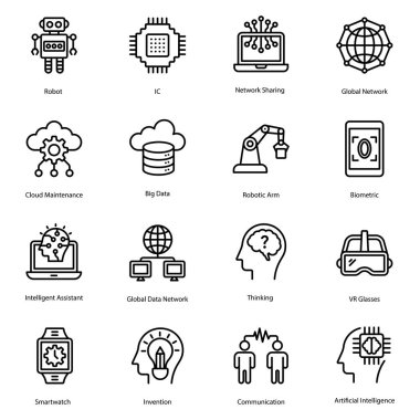 Yapay zeka hattı simgeleri seti tasarım projenizi daha ilginç ve büyüleyici hale getirmek için burada. Tasarım ihtiyaçlarınız ve gereksinimleriniz için hazırlanabilir kalitede paketiniz burada. Şimdi tutun!