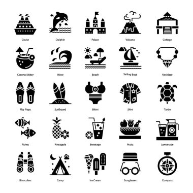 Yaz glyph simgeleri tasarımları paketi projenizi daha çekici görseller yapmak için burada. Kullanılabilir simgeler daha çekici ve kullanımı kolaydır. İndirmekeyfini çıkarın! 