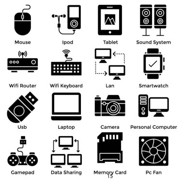 Burada donanım aygıtları simgeleri bir pakettir. Benzersiz görseller ile editable simgeler kapmak için mükemmel bir açılan.