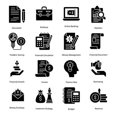 Bankacılık glyph simgeleri, düz simgeleri editable şeklinde olan paketi. Eğer ilgili yaklaşan projeler herhangi bir tür varsa bu paketi kapmak