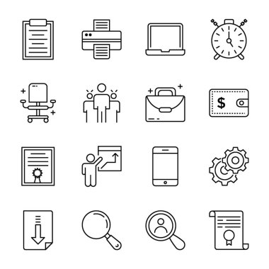 Office öğeleri simgeleri çizgi tasarımında ayarlanır, yaratıcı olarak tasarlanmış öğeler düzeltilebilir ve kullanımı kolaydır. Bu seti tut