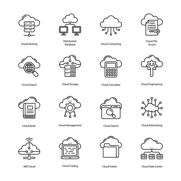 Aquí Hay Conjunto Iconos Línea Computación Nube Que Tienen Efectos — Vector de stock