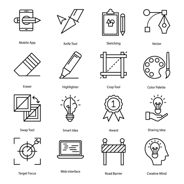 Iconos Diseño Gráfico Establecidos Diseño Línea Los Elementos Creativamente Diseñados — Vector de stock