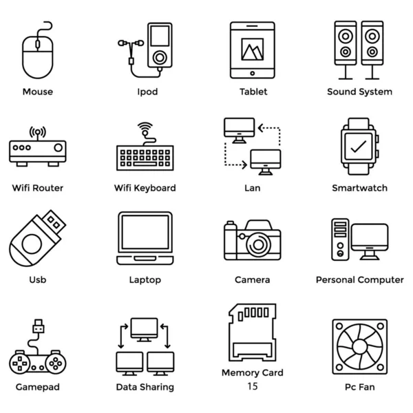 Aquí Hay Paquete Iconos Dispositivos Hardware Iconos Editables Con Imágenes — Vector de stock