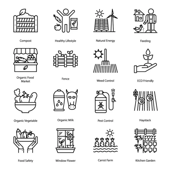 Organic Farming Line Icons Set Presented Find Your Best Farming — Stock Vector