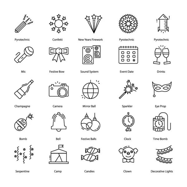 Vuurwerk Icons Pack Gevuld Met Party Poppers Firecrackers Vuurwerk Complete — Stockvector