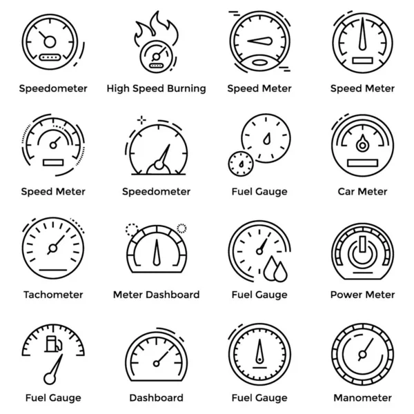 Speedometer Line Icons Pack Está Aquí Retratando Imágenes Diversos Estilos — Vector de stock