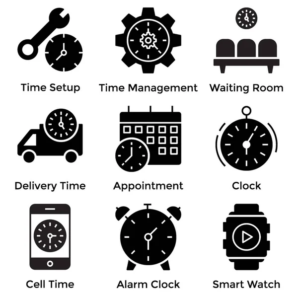 Iconos Glifo Reloj Que Tienen Despertador Configuración Tiempo Visuales Gestión — Vector de stock