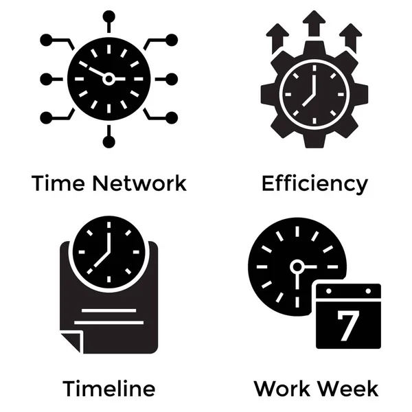 Iconos Glifo Reloj Que Tienen Red Tiempo Eficiencia Imágenes Línea — Vector de stock