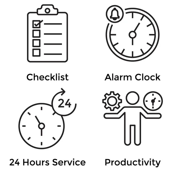 Vectores Línea Tiempo Que Tienen Reloj Despertador Productividad Listas Verificación — Vector de stock