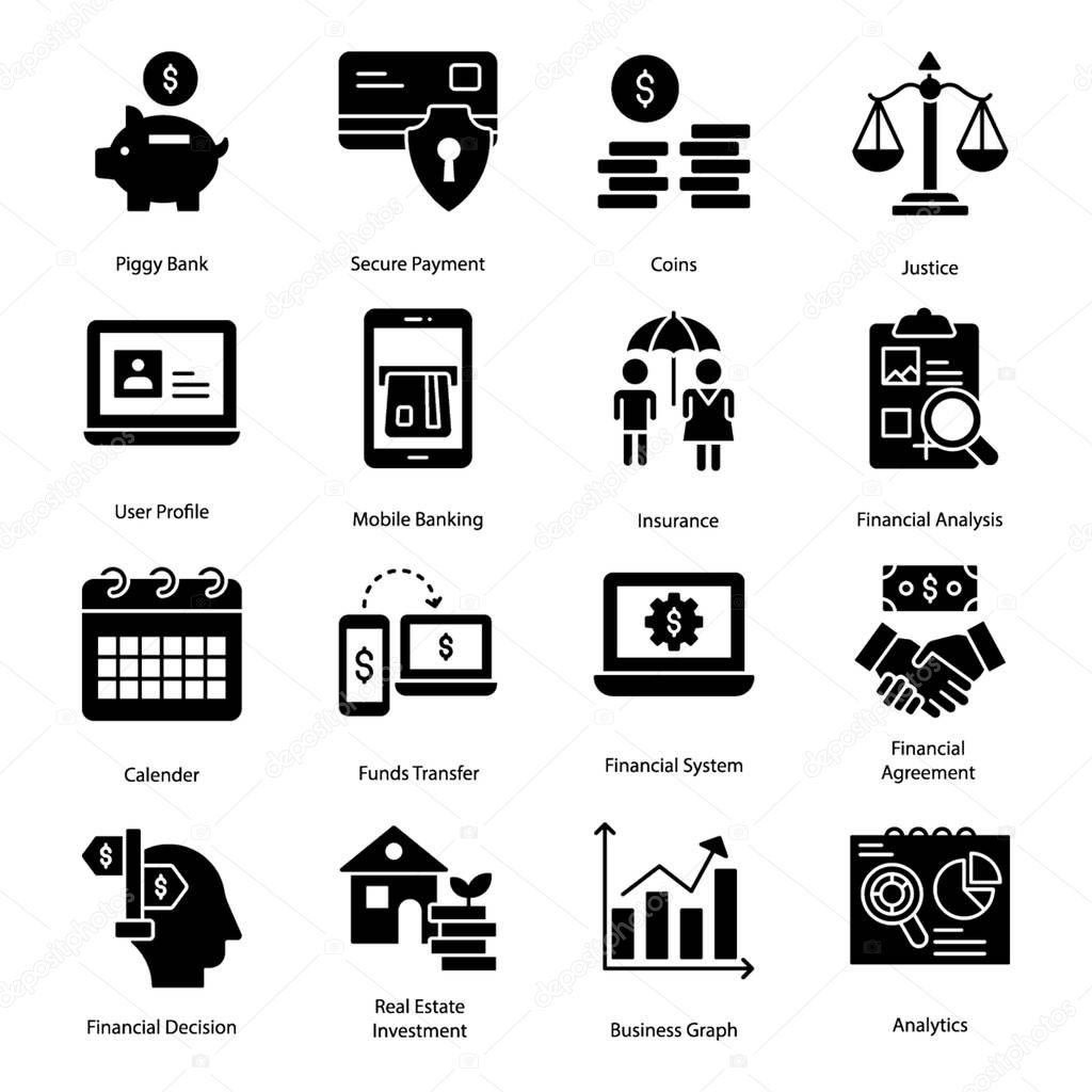 Finance solid vectors  pack having glyph icons in editable form. Grab this pack if you have any kind of related upcoming projects
