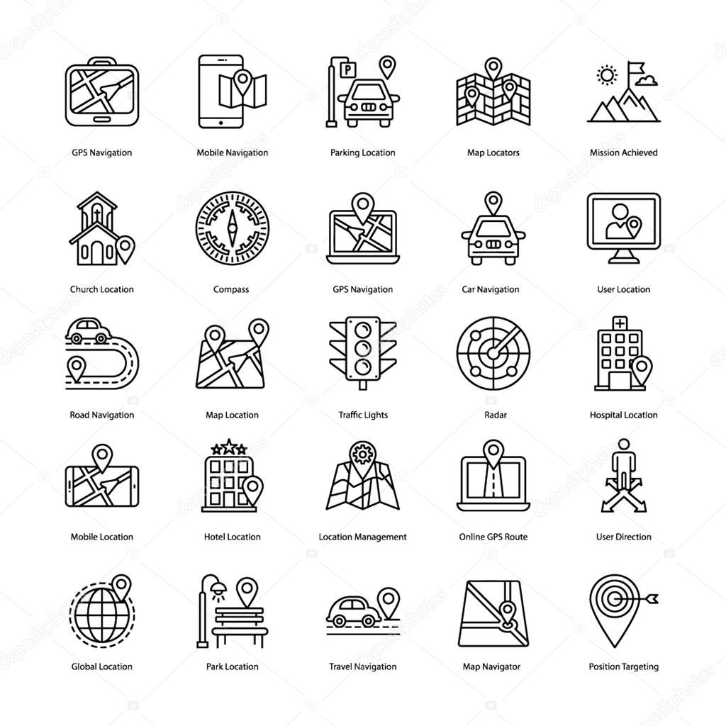 Here is a set of map navigation line icons, having enchanting and captivating visuals of map navigation icons that you can easily edit  as per your need. 