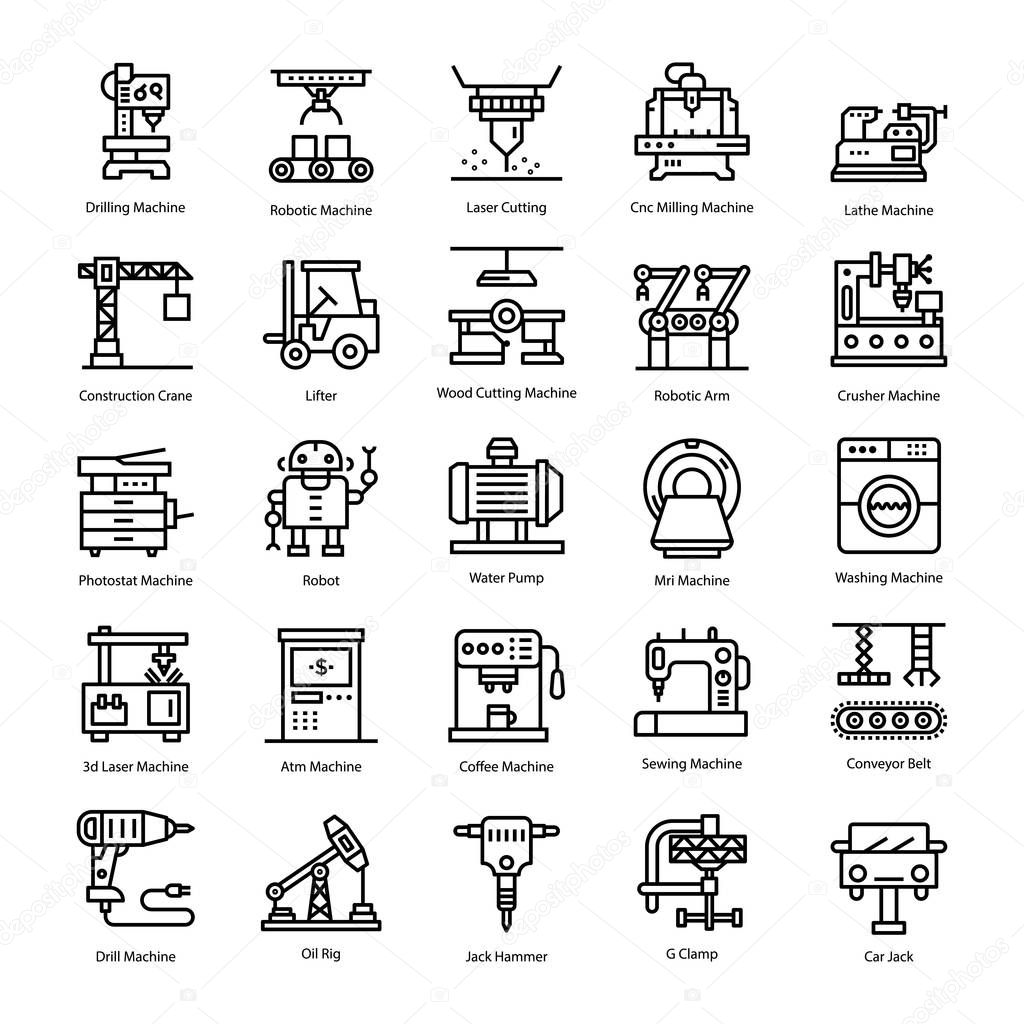 A pack containing technical tools and machine line icons pack to make your project more reliable and attention grabbing. Get these vectors with editable quality. 