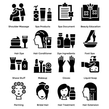 Here we have salon services glyph icons pack having beauty and fashion related vectors in editable style. Grab it now.  clipart