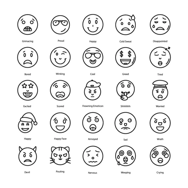 Lindo Versátil Línea Emoticonos Paquete Iconos Está Aquí Encontrará Útil — Vector de stock