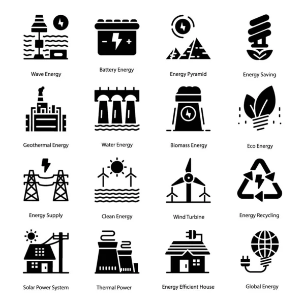 Energy Solid Icons Set Editable Quality Here Exclusively Designed Visuals — Stock Vector