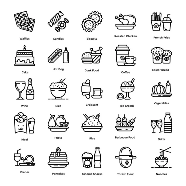 Їжа Іконки Встановлені Лінійному Дизайні Мають Концептуальні Візуальні Елементи Продуктів — стоковий вектор