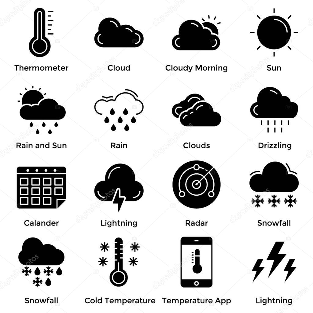 Get your best and stunning weather solid icons pack to enchant your project. Exclusively designed vectors are easy to use just because of their editable quality. Hold it now!