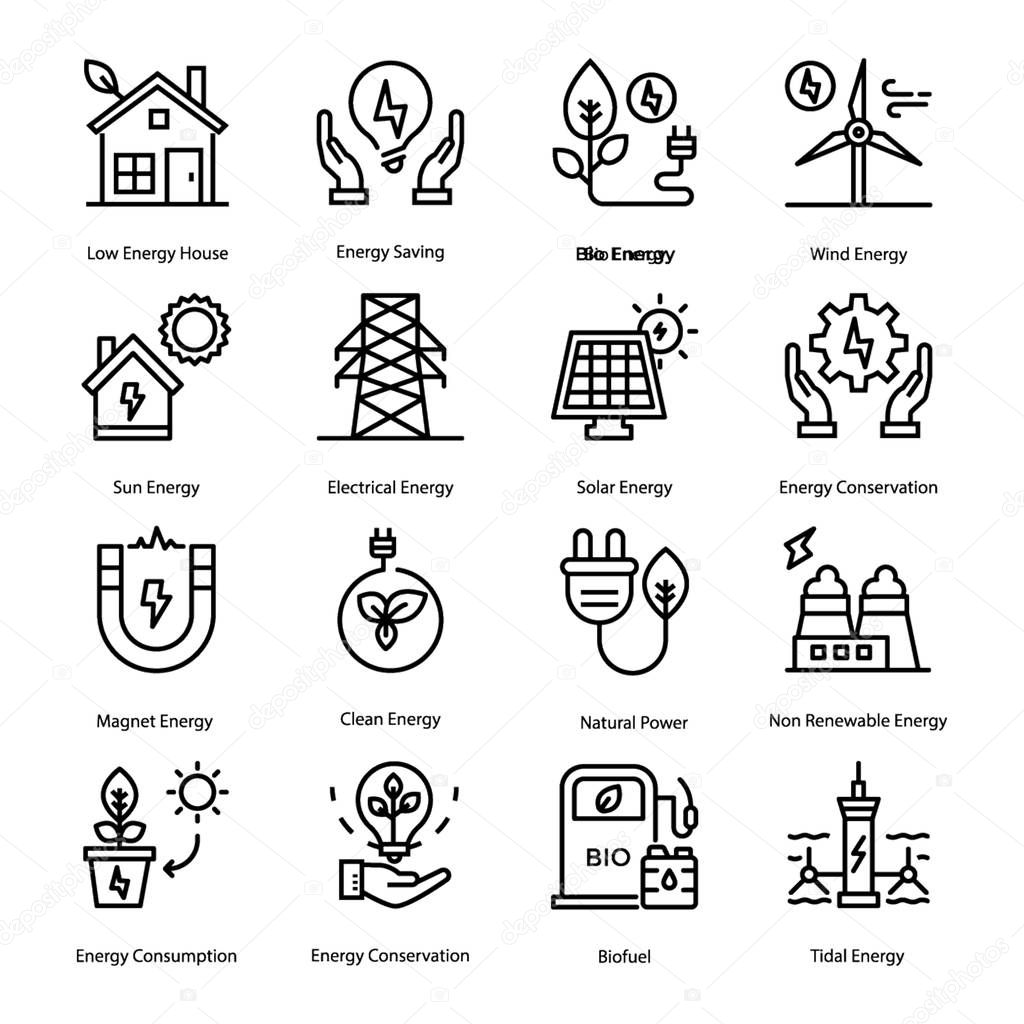 Energy line icons pack with editable quality is here. Exclusively designed visuals are here to enchant your project. Hope you can use these easily in next assignment. 