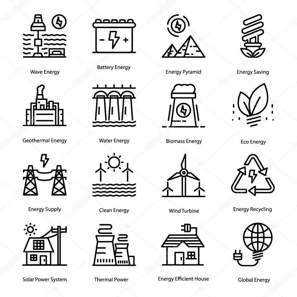 Energy line icons set with editable quality is here. Exclusively designed visuals are here to enchant your project. Hope you can use these easily in next assignment. 