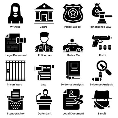 Hukuk ve adalet katı simgeler paketi proje ihtiyaçlarını karşılamak için burada. Değiştirilebilir vektörler sizin için burada. Bu seti tutarsanız, bir sonraki projeniz için faydalı olacaktır.. 