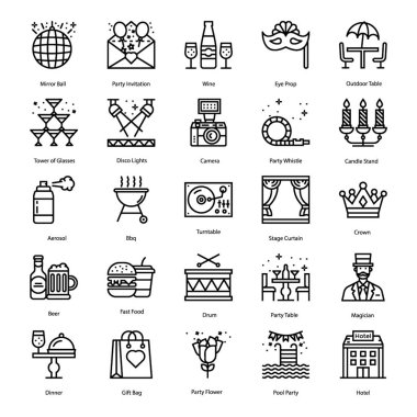 En iyi parti öğeleri çizgi simgelerinizi ayarlayın ve bu yaratıcı tasarımlı görsellerin keyfini çıkarın. Editable kalite benzersiz ve sizin için layık. İlgili alanlarda kullanmak için kapmak. 