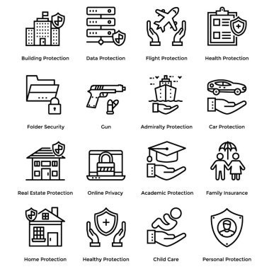 Koruma hattı simgeleri paketi, yaklaşan tasarım projeniz için burada. Değiştirilebilir vektörlerin kullanımı kolaydır. Eğer bu seti tutacaksanız, bu ödeviniz için uygun olacaktır. 