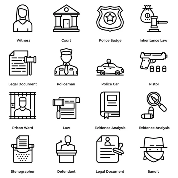 Recht Rechtvaardigheid Lijn Icons Pack Hier Voldoen Aan Projectbehoeften Bewerkbare — Stockvector