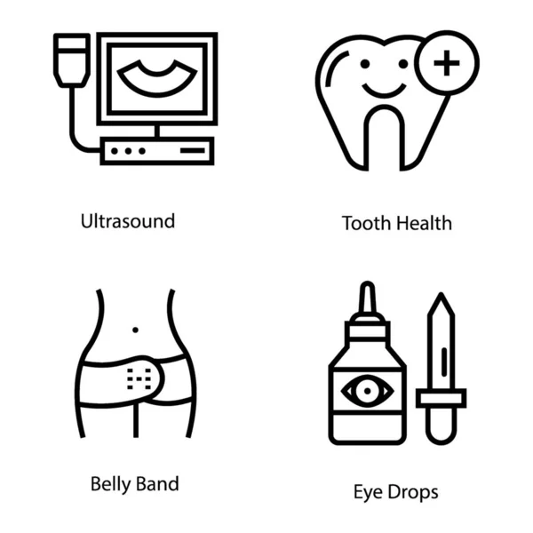 Los Iconos Medicación Empaquetan Tener Salud Ultrasonido Medicina Visuales Orales — Archivo Imágenes Vectoriales