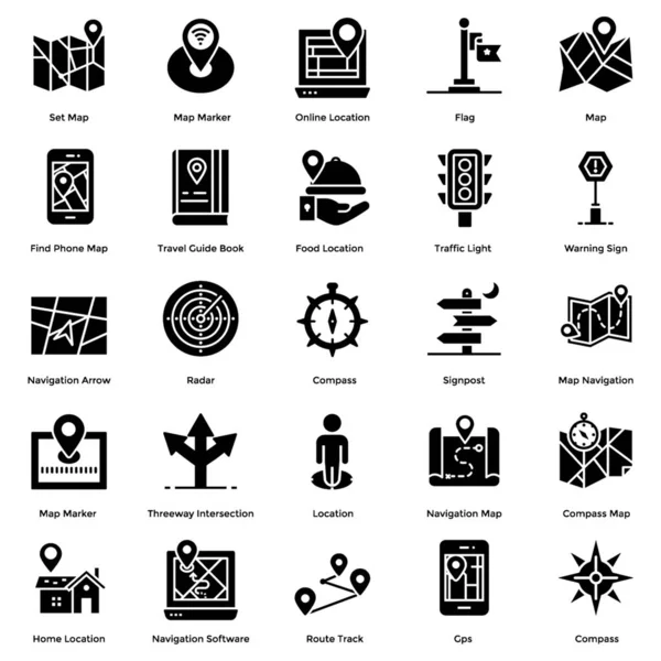 Beste Navigatie Kaart Richting Solid Icons Pack Beelpt Visuals Uit — Stockvector