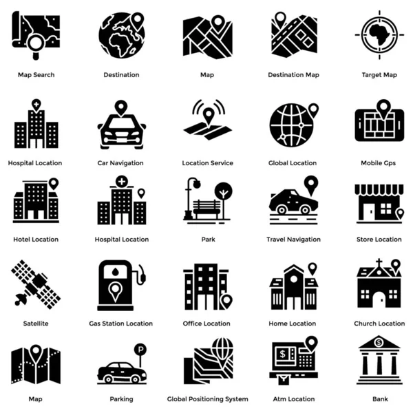 Best Navigation Map Direction Solid Icons Set Portraying Visuals Make — Stock Vector