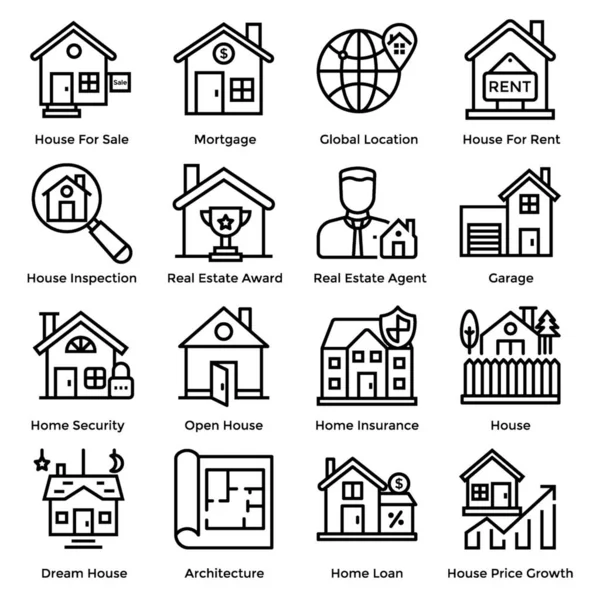 Real Estate Line Icons Editable Style Perfect Any Kind Related — Stock Vector