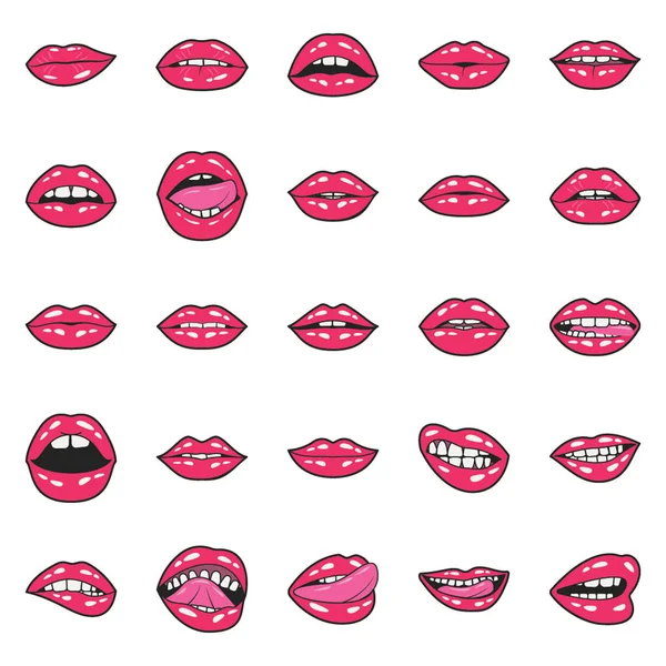 Prachtig Ontworpen Lippen Patches Platte Icons Pack Hier Met Uitsluitend — Stockvector