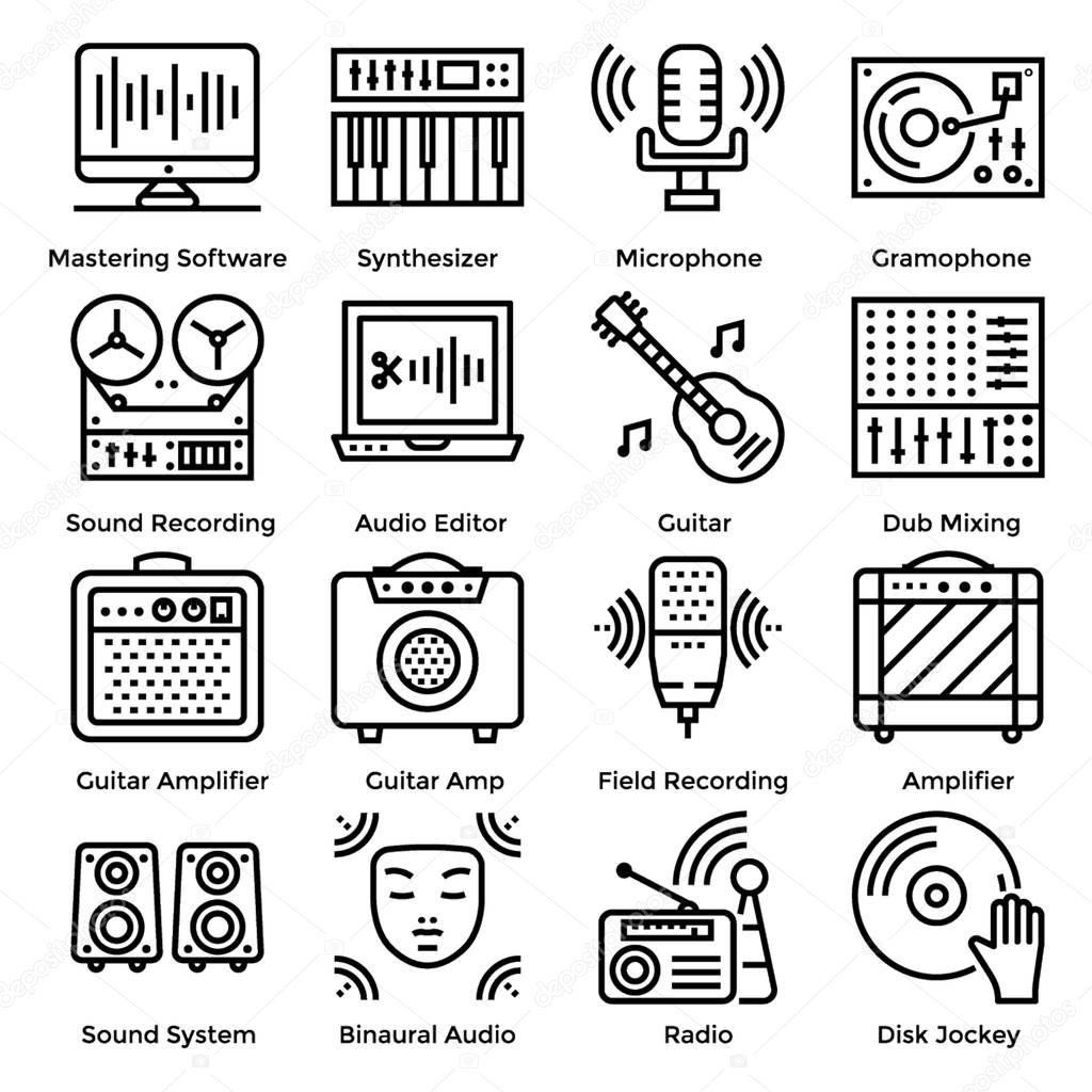 Sound design pack having line icons in editable form. Grab this pack if you have any kind of related upcoming projects.