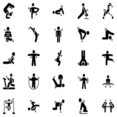 Burada 50 görseloluşan çizgi tasarımı ayarlanmış spor salonu, egzersiz ve yoga simgeleri olduğunu. Bu simgeler ihtiyaca göre düzenlenebilir. Onu yakalayın ve kullanın