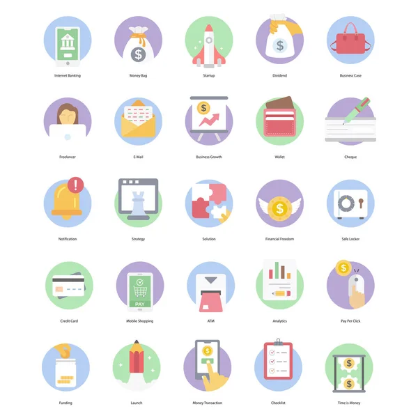 Banking Finance Flat Afgeronde Icons Pack Heeft Hier Conceptuele Vectoren — Stockvector