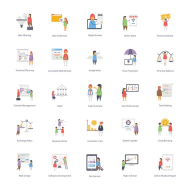 Burada online iş düz simgeleri paketi ile geliyor. Bu görselleri buna göre düzenleyebilirsiniz. İndirme keyfini çıkarın.