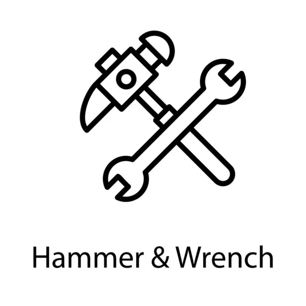 Linienvektordesign Von Hammer Und Schraubenschlüssel — Stockvektor