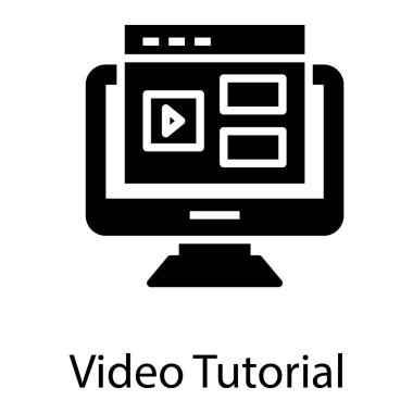 Video eğitimi katı simge tasarım vektörü 